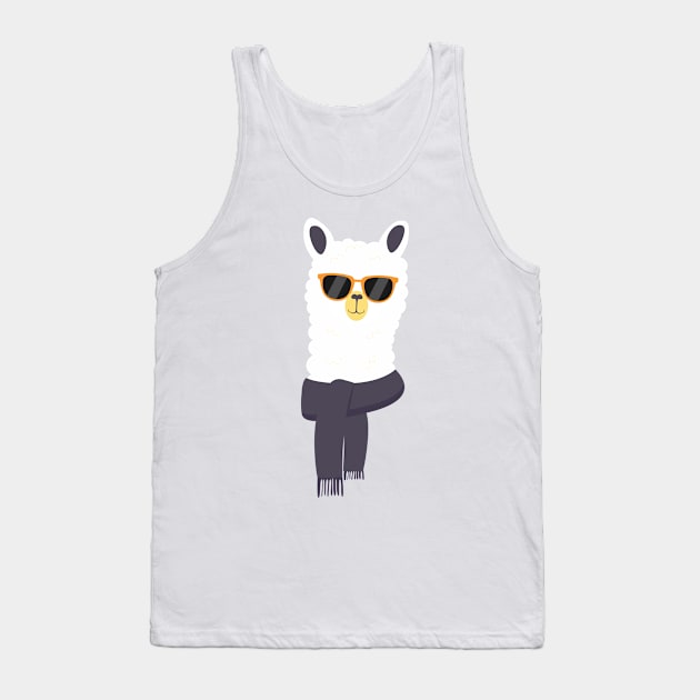 Cute Llama With Glasses - Funny Llama Art In Retro Style Tank Top by mangobanana